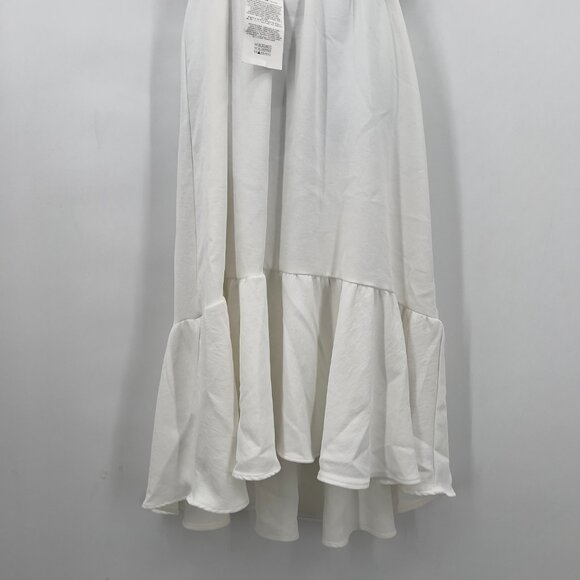 ZARA White Belted Ruffle Hem Midi Dress Women’s Size L NWT - Picture 4 of 11